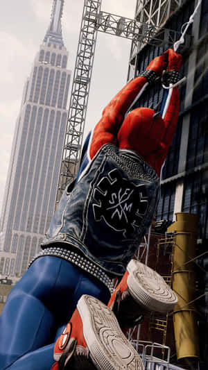 Spider Punk Climbing Skyscraper Wallpaper