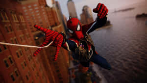 Spider Punk Swinging Action Wallpaper