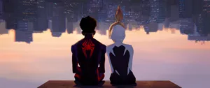 Spider Verse Heroes Watching Sunset Wallpaper