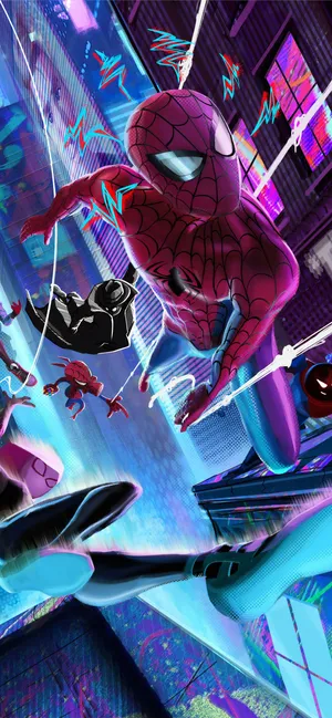 Spider Verse Swinging Action Wallpaper