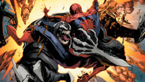 Spiderman Battles Venom Explosive Backdrop Wallpaper