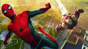 Spidermanand Ironman Action Scene Wallpaper