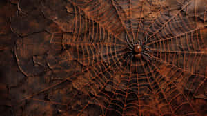 Spideron Web Aged Wooden Background Wallpaper