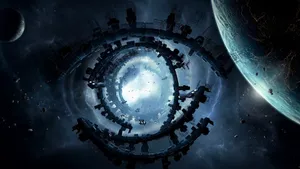 Spiral Space Station Scene Wallpaper