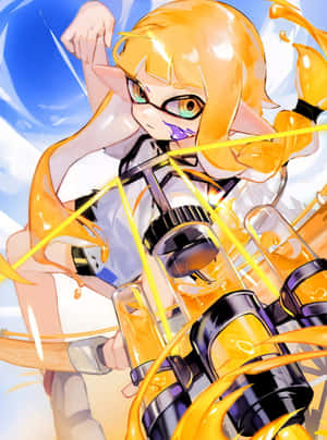 Splatoon Inkling Girl Action Pose Wallpaper