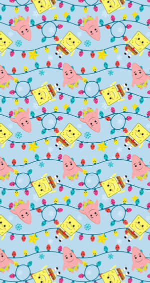 Sponge Bob Patrick Christmas Pattern Wallpaper