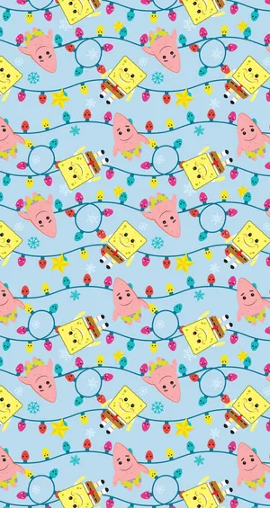 Sponge Bob Patrick Christmas Pattern Wallpaper