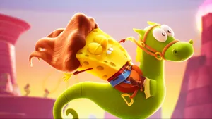 Sponge Bob Riding Seahorse Movie Scene Wallpaper