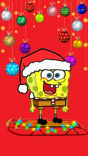 Sponge Bob Santa Hat Christmas Celebration Wallpaper