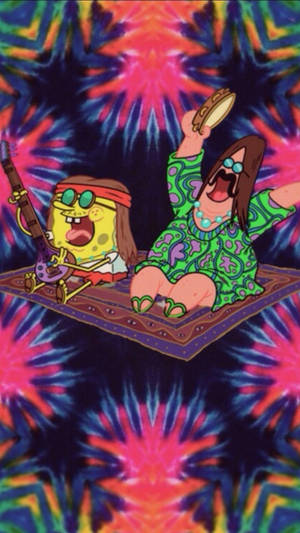 Spongebob Enjoying A Joint On A Hippie Adventure! Wallpaper