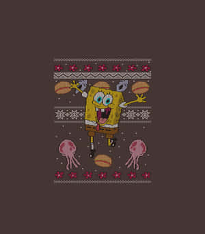 Spongebob Holiday Sweater Pixel Art Wallpaper