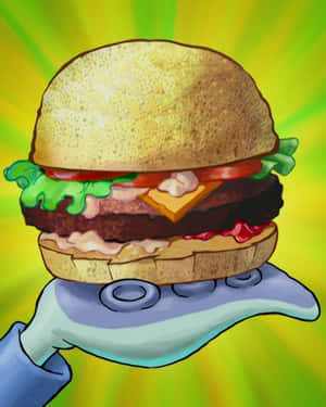 Spongebob Serving A Perfect Krabby Patty! Wallpaper