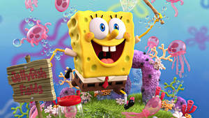 Spongebob Squarepants - A Cartoon Character With A Sign Wallpaper