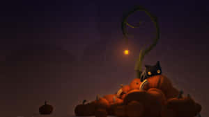 Spooky Black Cat Enjoying A Night Of Halloween Fun Wallpaper