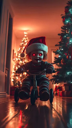 Spooky Christmas Evil Doll Wallpaper