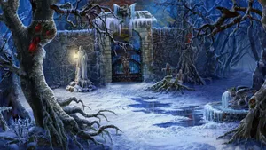 Spooky Christmas Forest Scene Wallpaper