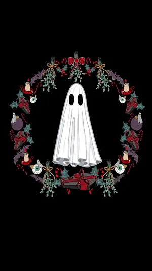 Spooky Christmas Ghost Wreath Wallpaper