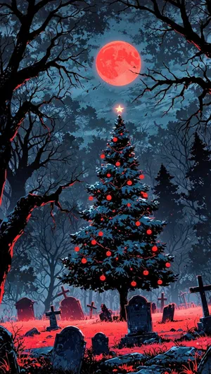 Spooky Christmas Graveyard Scene Wallpaper