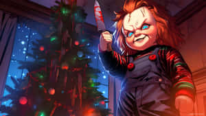 Spooky Christmas Horror Scene Wallpaper