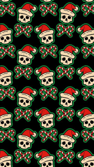 Spooky Christmas Skull Pattern Wallpaper