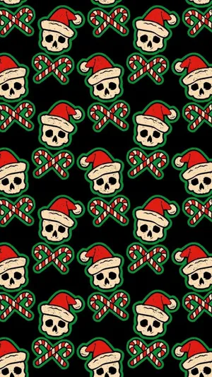 Spooky Christmas Skull Pattern Wallpaper