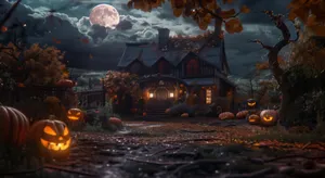 Spooky Halloween Night Haunted House Wallpaper