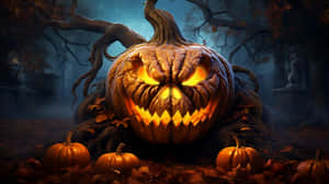 Spooky Jack O Lantern Night Scene Wallpaper