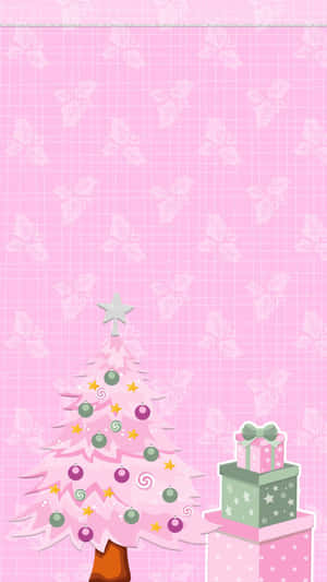 Spread The Joy Of The Holiday Season With This Cute Pink Christmas Image. Wallpaper