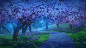 Spring Anime Cherry Blossom Scene Wallpaper