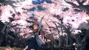 Spring Anime Cherry Blossom Scene Wallpaper