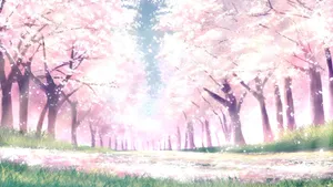 Spring Anime Cherry Blossom Scene Wallpaper