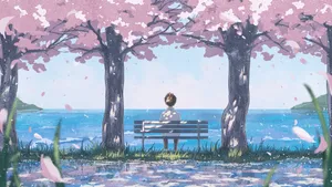Spring Anime Cherry Blossom Scene Wallpaper