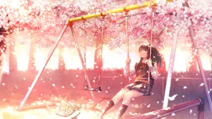 Spring Anime Cherry Blossom Scene Wallpaper