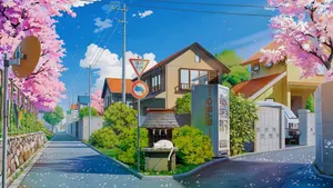 Spring Anime Cherry Blossom Scene Wallpaper