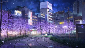 Spring Anime Cityscape Night Wallpaper