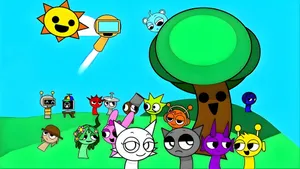 Sprunki Characters And Sunny Landscape Wallpaper