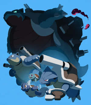 Squirtle, Wartortle, Blastoise, And Gigantamax Blastoise Wallpaper