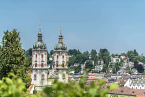 St Gallen Cathedral Towers Overlooking City Wallpaper