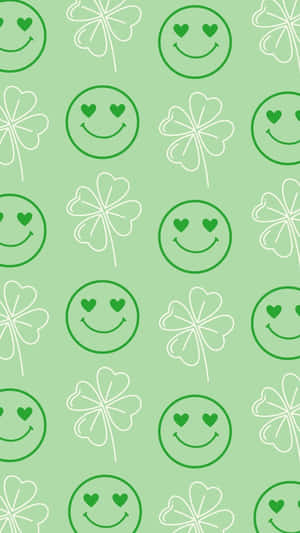 St Patricks Day Smiley Shamrocks Pattern Wallpaper