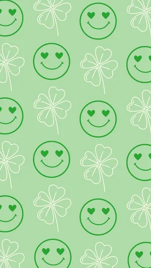 St Patricks Day Smiley Shamrocks Pattern Wallpaper