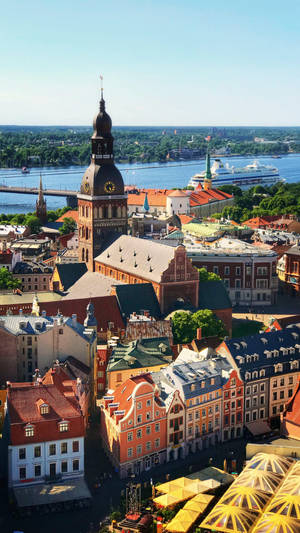 St. Peter's Church Tower In Riga, Latvia Wallpaper