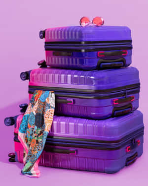 Stacked Purple Suitcaseswith Accessories Wallpaper