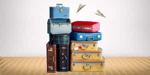 Stacked Vintage Suitcases Travel Concept Wallpaper