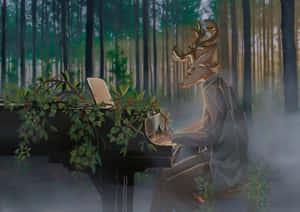 Stag Pianistin Forest Glade Wallpaper