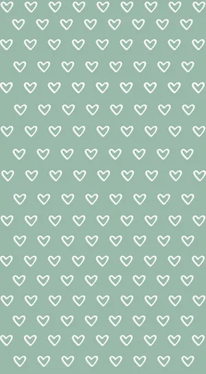 Staggered White Hearts Against Cute Sage Green Background Wallpaper