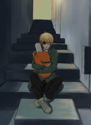 Staircase_ Embrace_with_ Pochita Wallpaper