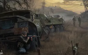 Stalker Man Behind A Military Truck Wallpaper