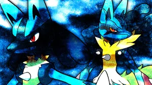 Standard Pokemon Lucario With Mega Lucario Wallpaper