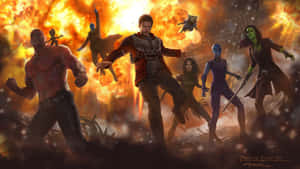 Star-lord And His Team Of Guardians Are Ready To Save The Galaxy In Guardians Of The Galaxy 2 Wallpaper