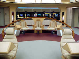 Star Trek Enterprise Bridge With Beige Colored Interior Wallpaper